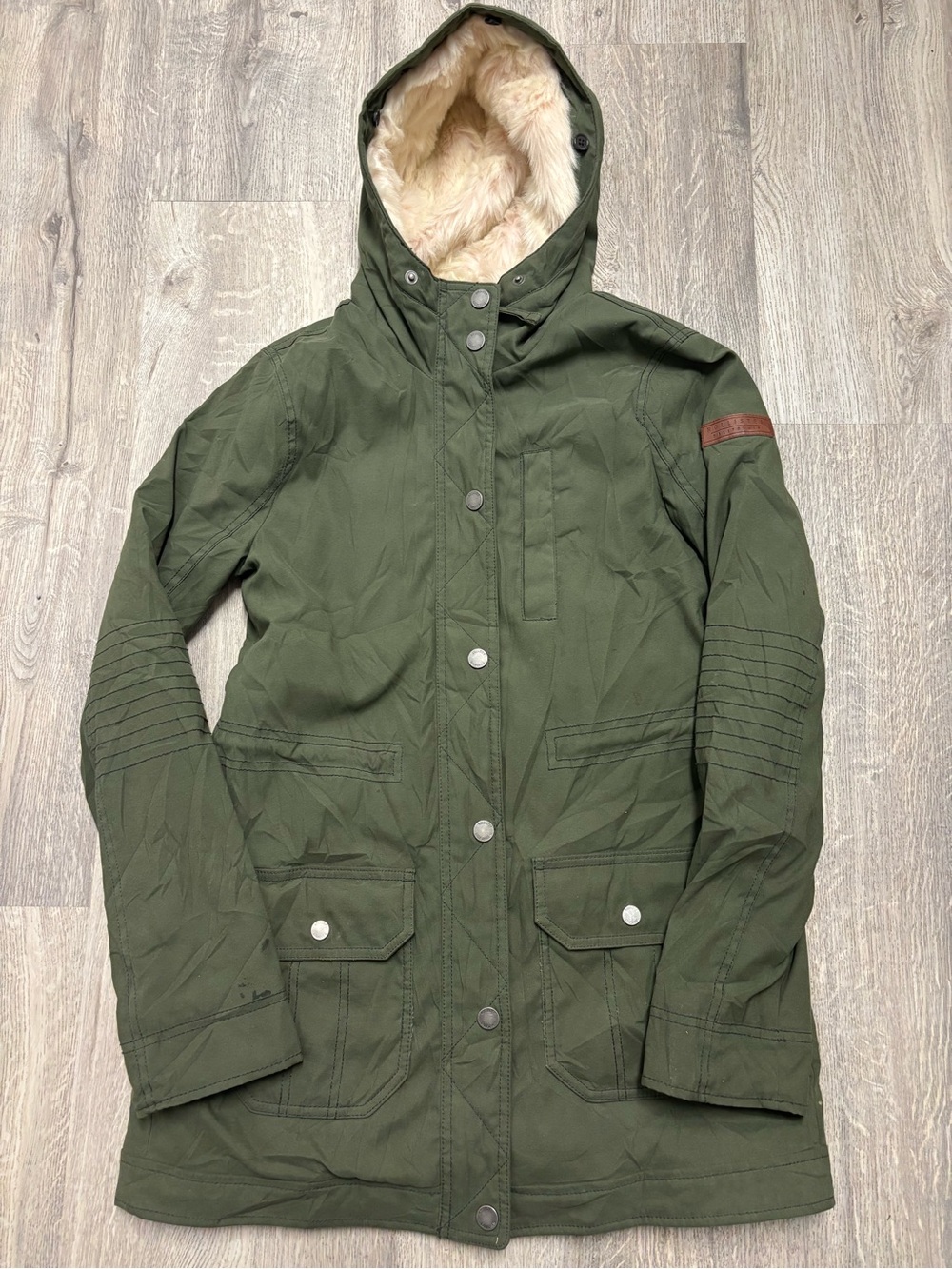 Hollister Olive Green Faux Fur Hooded Trench Coat